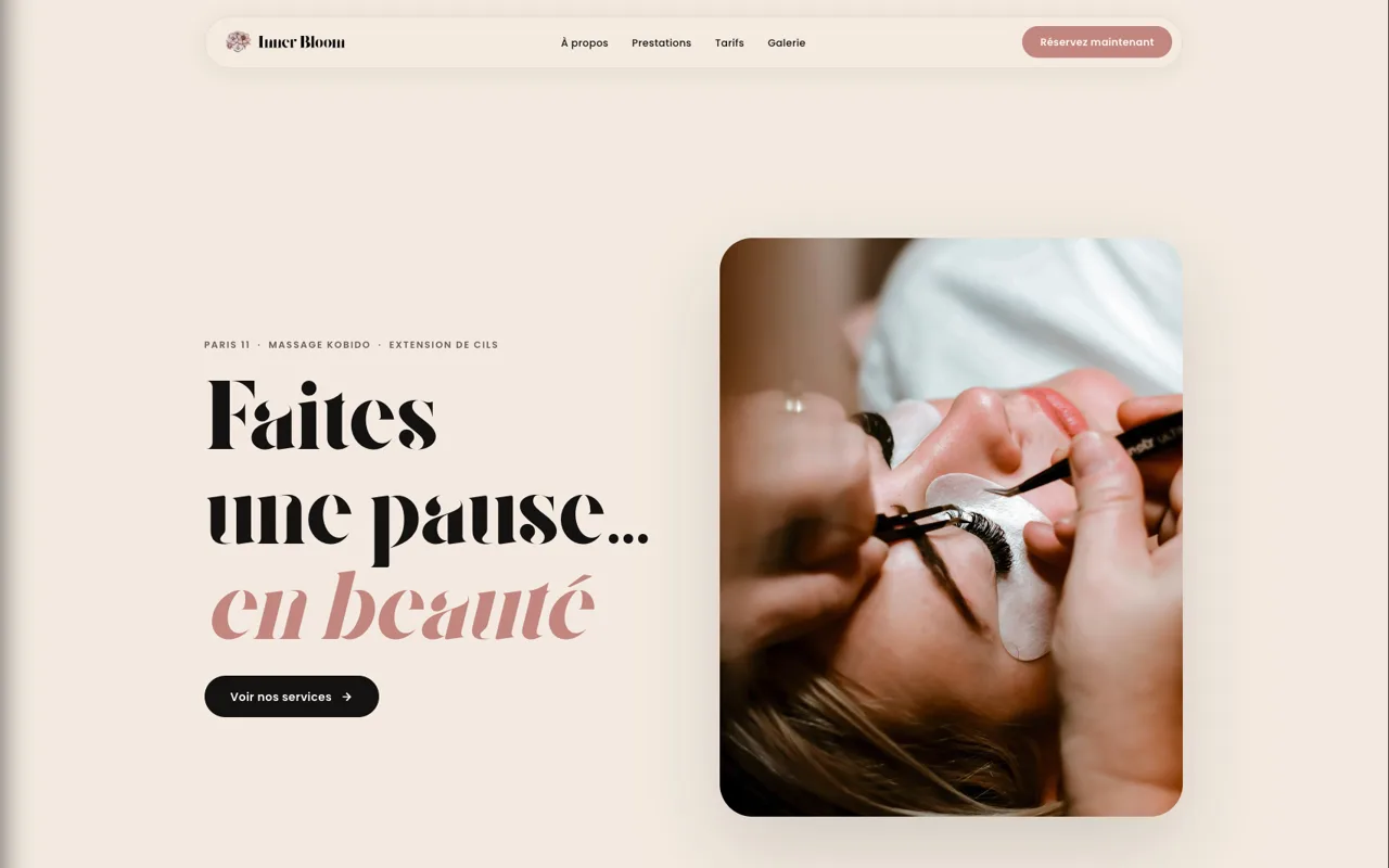 Page d'accueil du site Inner Bloom sur grand écran